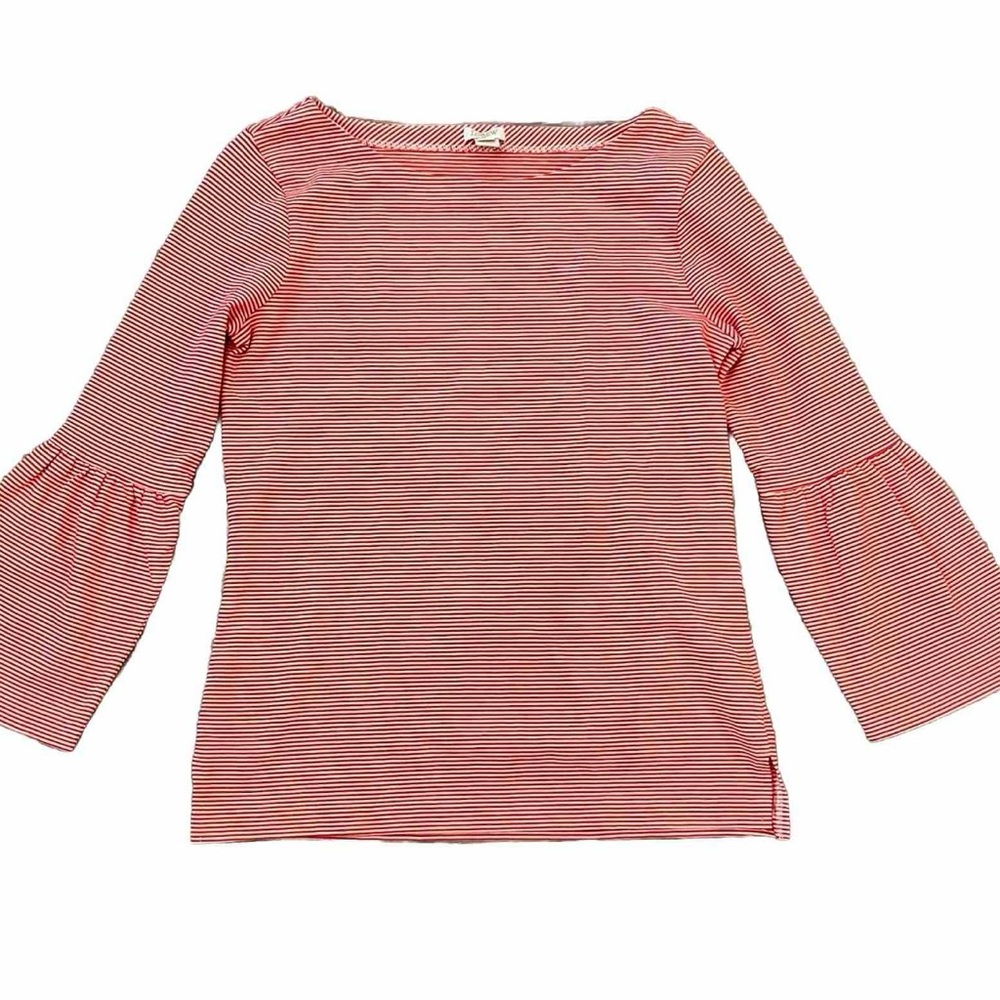 J. Crew Women's Knit Top Bell Sleeves Boat Neck Size Extra Small Stripes Red